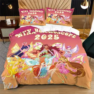 Winx Club Themed Duvet Cover Set,Suitable for Bedroom Bedding Decoration for Children,Teenagers and Adults,The Perfect Gift for Women and Girls,Including 1 Duvet Cover and 1 Or 2 Pillowcases (Excluding Quilt and Pillow Inserts)