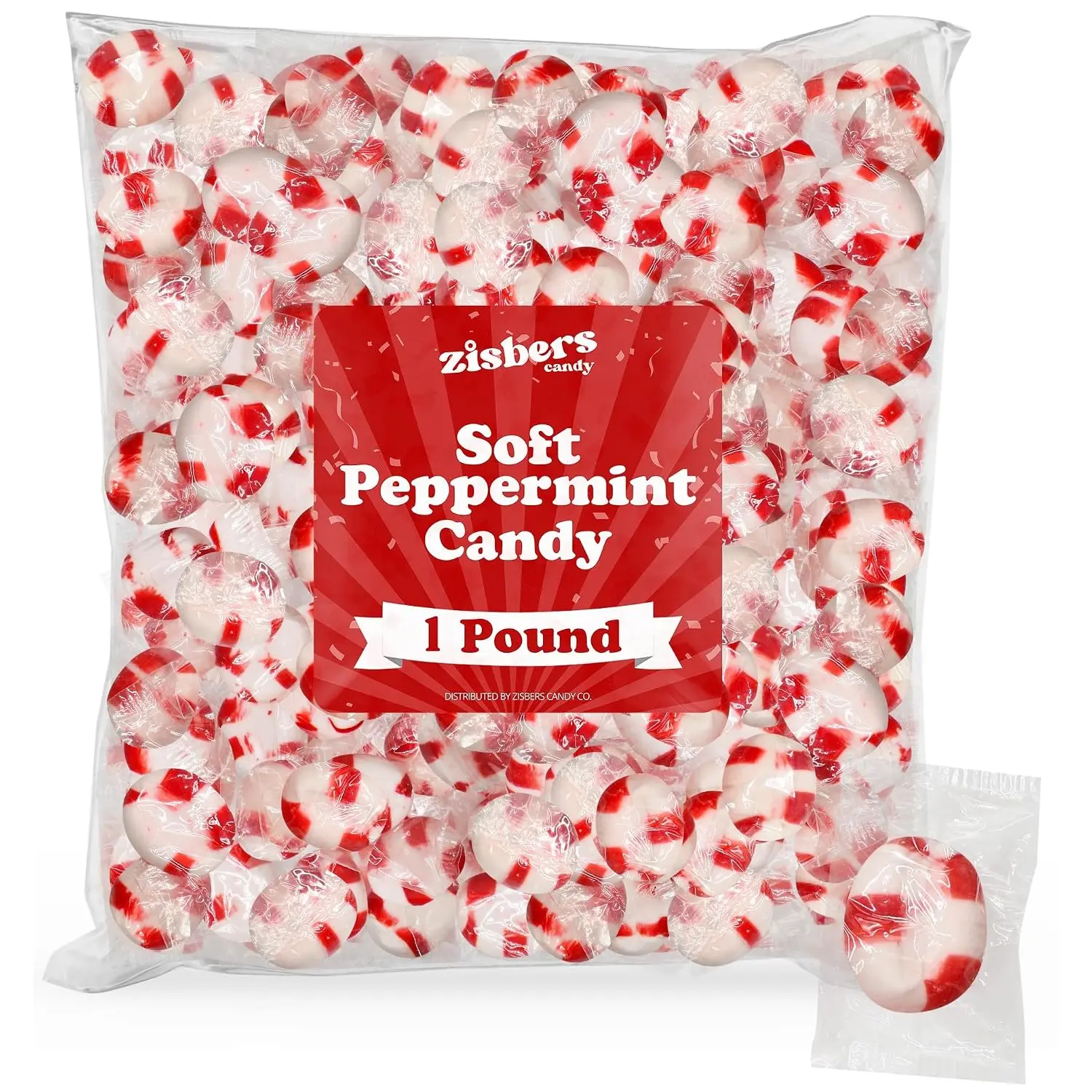 Soft Peppermint Puffs Candy - 1 Pound Bag, Approx. 85 Individually Wrapped Pieces, Old-Fashioned Breath Candies Made with Real Cane Sugar - Melt-in-Your-Mouth Peppermint Treats