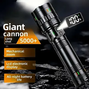 LED Flashlight,Digital display of power, Rechargeable，Zoomable, hurricanes Rechargeable LED battery powered, with 5 lighting modes summervibes