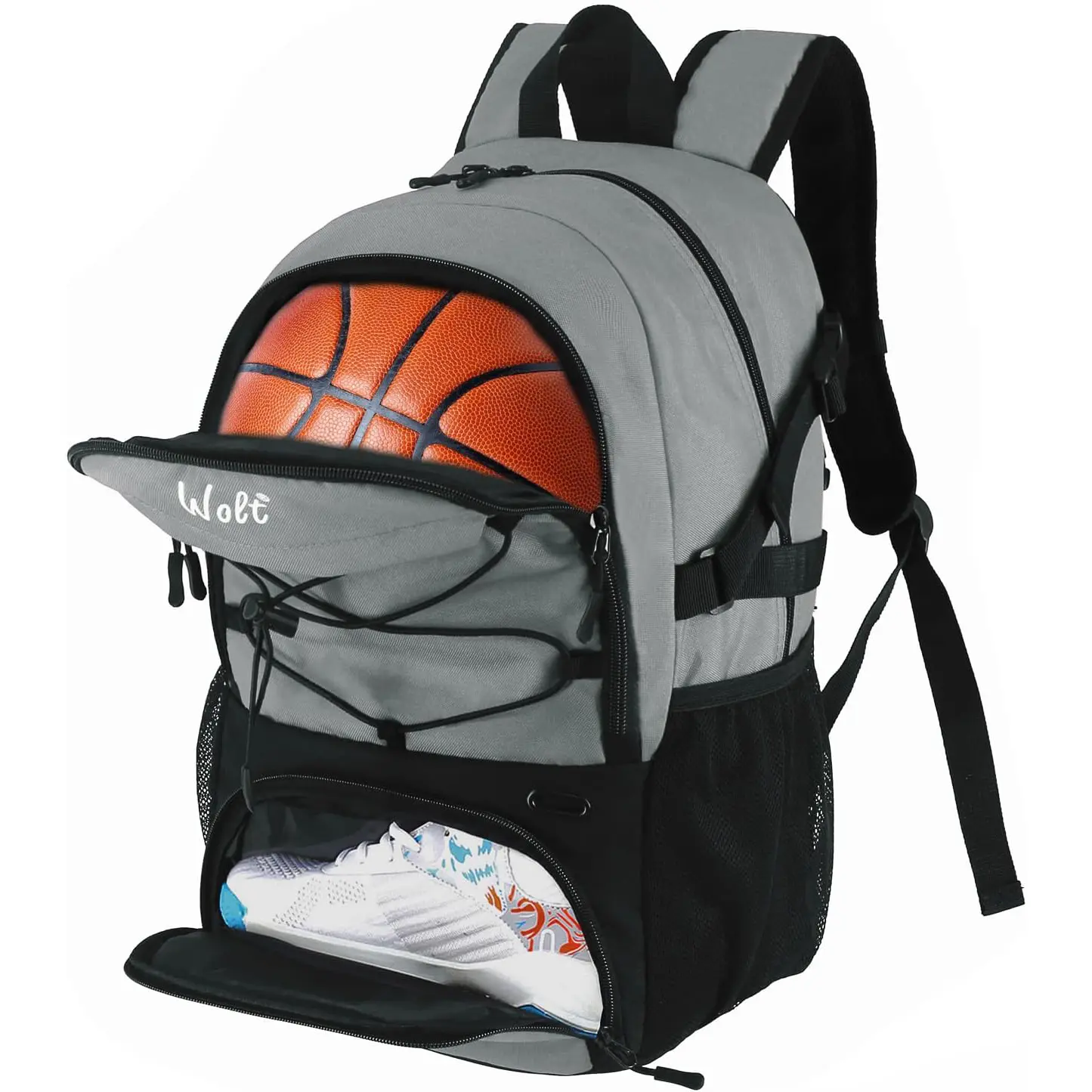 Wolt Basketball Gym Sports Backpack for Adults - Large Durable Oxford Fabric Bag with Water Resistant Design, Large Storage Capacity, Separate Ball Holder, Vented Shoes Compartment, Padded Straps, Soccer, Volleyball, Waterproof, Contoured, Cushioned Backp