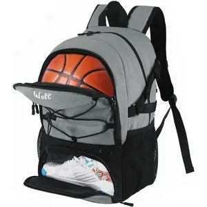 WOLT Basketball Backpack Large Sports Bag with Separate Ball Holder & Shoes Compartment LightGrey