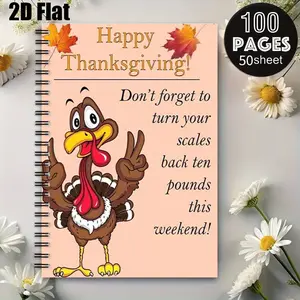 1 Thanksgiving Themed Spiral Coil Notebook, 5.7x8.26 Inch, Turkey Design Lined Pages, Durable Binding, Holiday Gratitude Journal, Thanksgiving Dinner Notes, Fall Celebration Planner, Perfect Gift for Family Gatherings and Festive Memories [2D] Fl