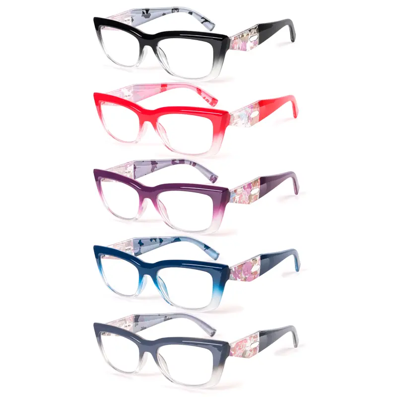 ZOECENT Women's Plastic Frame Reading Glasses, 5-Pack Unisex Fit Eyewear with Spring Hinges, Blue Light Blocking Resin Lenses Frame Glasses