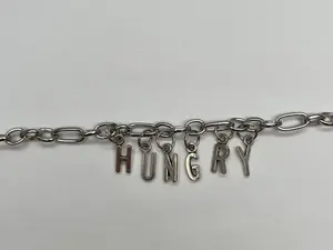 Pet Collar - Silver chain - Silver letters - "HUNGRY" custom length - breakaway collar for safety