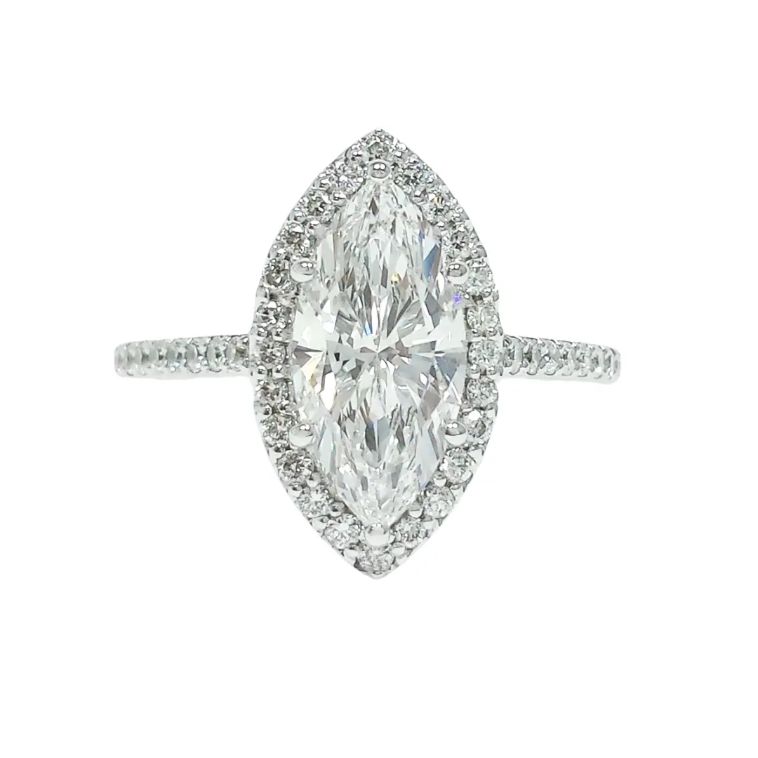 Diamonds by Monet 14K White Gold Marquise Lab Diamond Halo Cathedral with 1/2 Eternity Engagement ring