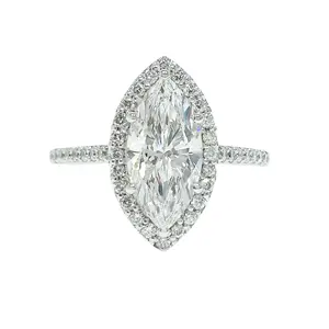 Diamonds by Monet 14K White Gold Marquise Lab Diamond Halo Cathedral with 1/2 Eternity Engagement ring