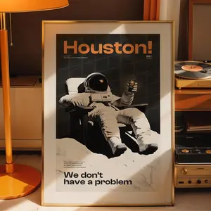 Houston Astronaut Poster - Relaxing Space Explorer Art Print - Retro Sci-Fi Wall Décor - Moon-Themed Modern Space Artwork