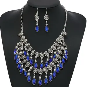 Stylish Vintage Flower Multi Layered Marquise Gemstone Necklace Set