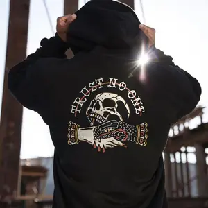 Men's Letter Trust No One Skull  Tshirt, Hoodie, Sweatshirt, Aesthetic Tatoo Outfits, Streetwear Style, Retro Vintage Y2k Men Graphic Tees