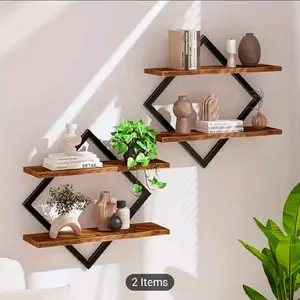 2pcs 2pcs Heavy-Duty Iron Wall-Mounted Floating Shelves Suitable for Living Room & Kitchen, Double Layer Modern Minimalist Wire Shelf with Hanging Display Rack, Space-Saving Storage for Books, Plants, Decor - No Assembly Required, Floating Shelves