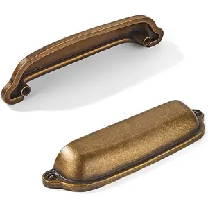 10 Pack 3 Inch Center to Center Antique Brass Cup Pulls - Cabinet & Drawer Handles for Kitchen Hardware