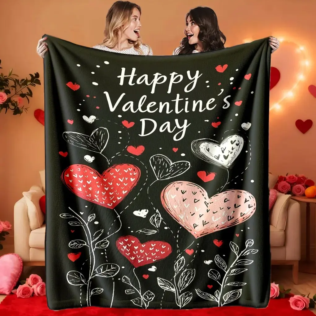 Valentine's Day Love Theme Flannel printed blanket suitable for all seasons suitable for living room office sofa and travel  Skin-friendly, soft, lightweight, and breathable.