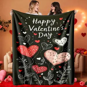 Valentine's Day Love Theme Flannel printed blanket suitable for all seasons suitable for living room office sofa and travel  Skin-friendly, soft, lightweight, and breathable.
