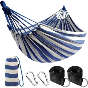 Cotton Hammock Portable Camping Hammocks for Hanging Sturdy Garden Comfortable Fabric Hammock with Tree Straps Up to 660lbs with Travel Bag for Camping Outdoor/Indoor Patio Backyard