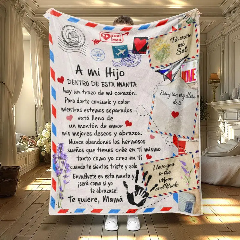 Soft Flannel Blanket for Daughter, Digital Print Spanish Letter Design, Warm Office Living Room Bed Sofa Air Conditioning Throw, Soft Lightweight Blan
