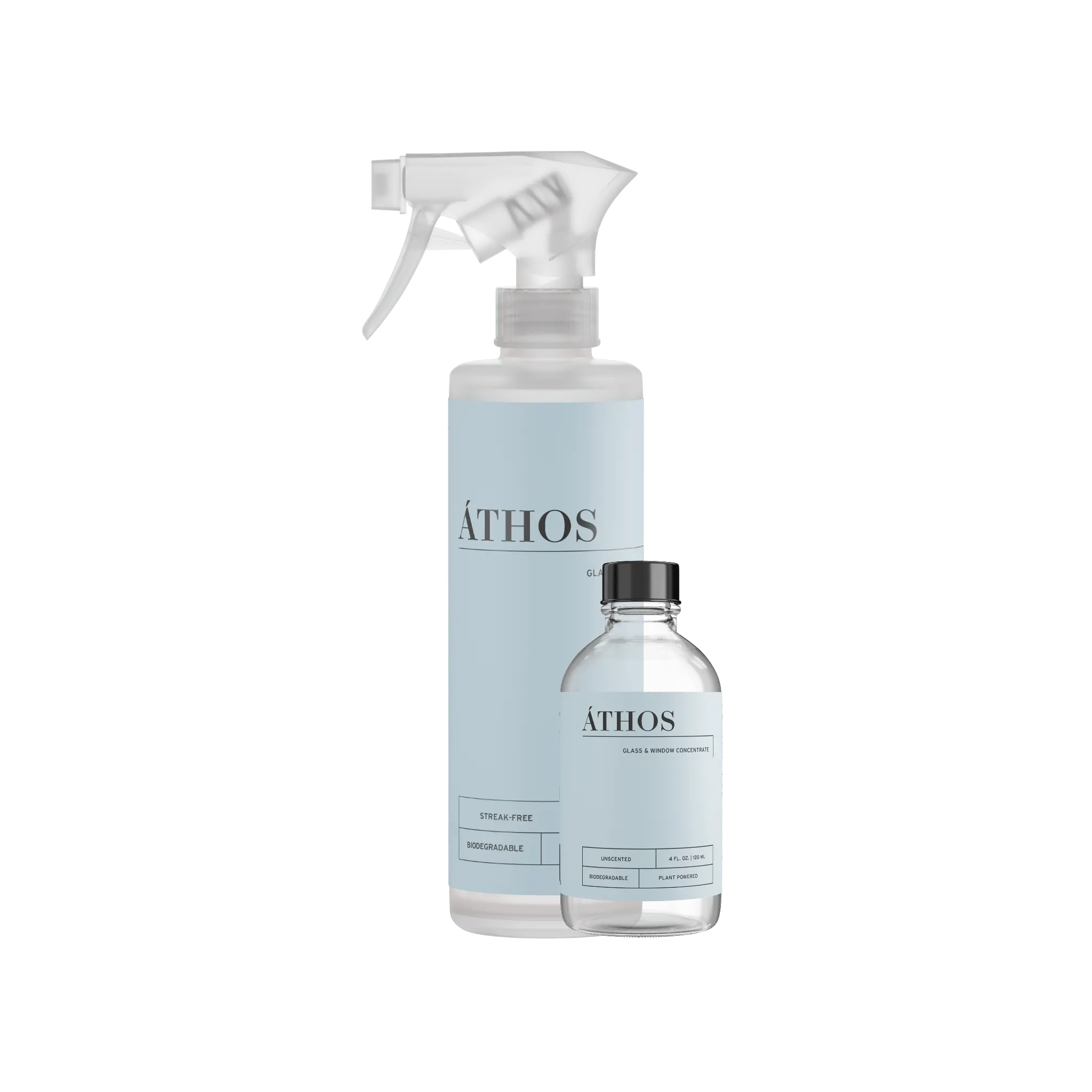 ÁTHOS Glass & Window Concentrate + Reusable Bottle | Makes 4 x 16oz Bottles | Plant-Based, Streak-Free & pH-Neutral Cleaner