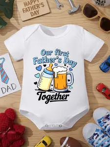 Baby "Our First Father's Day Together" Short Sleeve Cotton Bodysuit, Holiday Graphic Romper