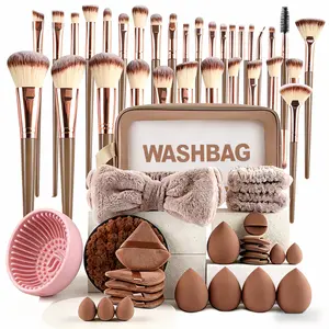 Complete Makeup Brush Set - 30 Soft Bristle Brushes + Beauty Blender + Powder Puff + Wash Bag, Full Face & Eye Makeup Tools