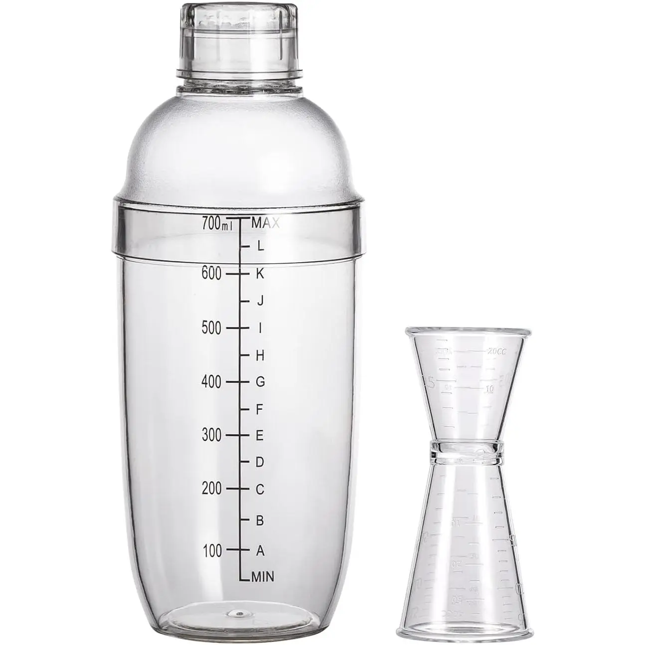 Plastic  Shaker Set,  Shaker and Measuring Jigger Set, Drink Shaker for Bartending and Home Bar, Drink Mixed Hand Shaker Tools, 24oz/700cc