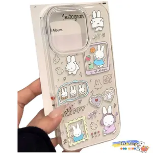 Kawaii Miffy Rabbit Phone Case for iPhone 17 16 15 12/13/14ProMax 16Pro Max 15Plus Xr Cartoon INS Style Protective TPU Casing Shockproof Screen Protector