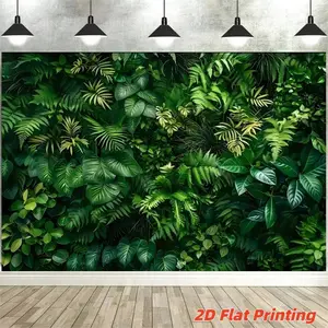 2D flat green tropical palm leaves polyester decorative background, floral natural jungle plant party photo background, Hawaiian birthday banner decoration, Party Decorations Banners, suitable for indoor/outdoor, home & garden decoration