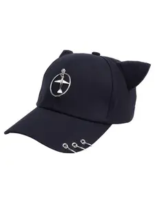 Cat Ear Baseball Hat for Women, Y2K Gothic Style, Metal Chain Pin Decoration, Punk Streetwear, Adjustable Cap, Cool Aesthetic Casual Hat