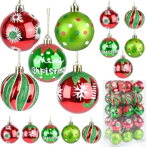 30 Pcs 2.4 Inch Christmas Ball Ornaments for Tree,Red and Green Glittering Hanging Bulbs Pendants for Christmas Tree Decorations