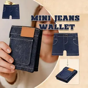 Pocket Pants Mini Jeans Wallet, Slim Compact Bifold Pocket Purse, Portable Retro Pants Style Wallet for Cards Keys or Cash, Small Travel Wallet
