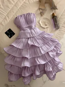 Dreamy Ruffled Halter Tiered Layered Fitted Dress, Elegant Frill Cake Dress, Romantic No Shoulder Strapless Multi-Layer Dress, Comfortable Chic Fashion for Casual Vacation Party