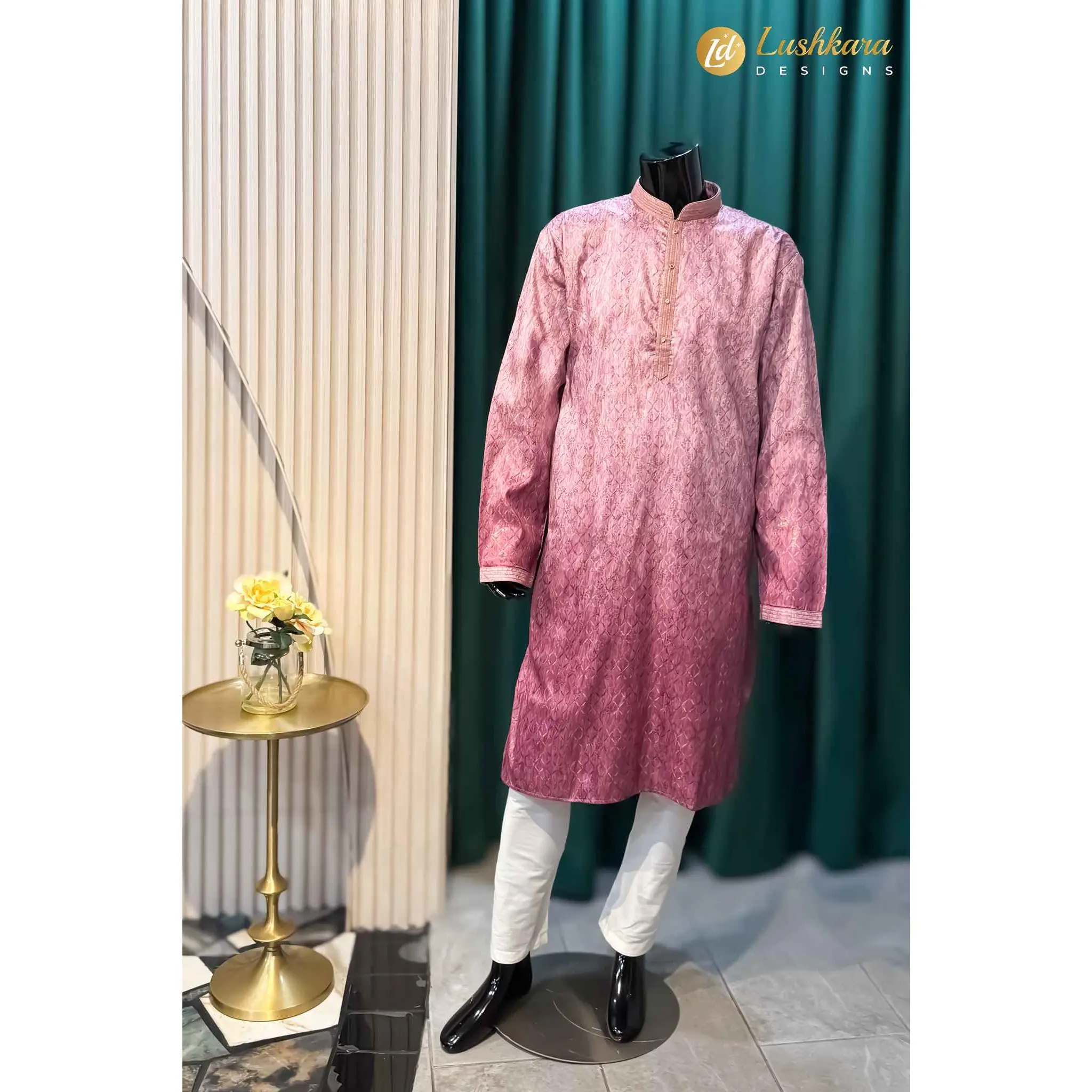 Lushkara Mens Dusty Rose Silk Sherwani Lushkara Mens Dusty Rose Silk Sherwani