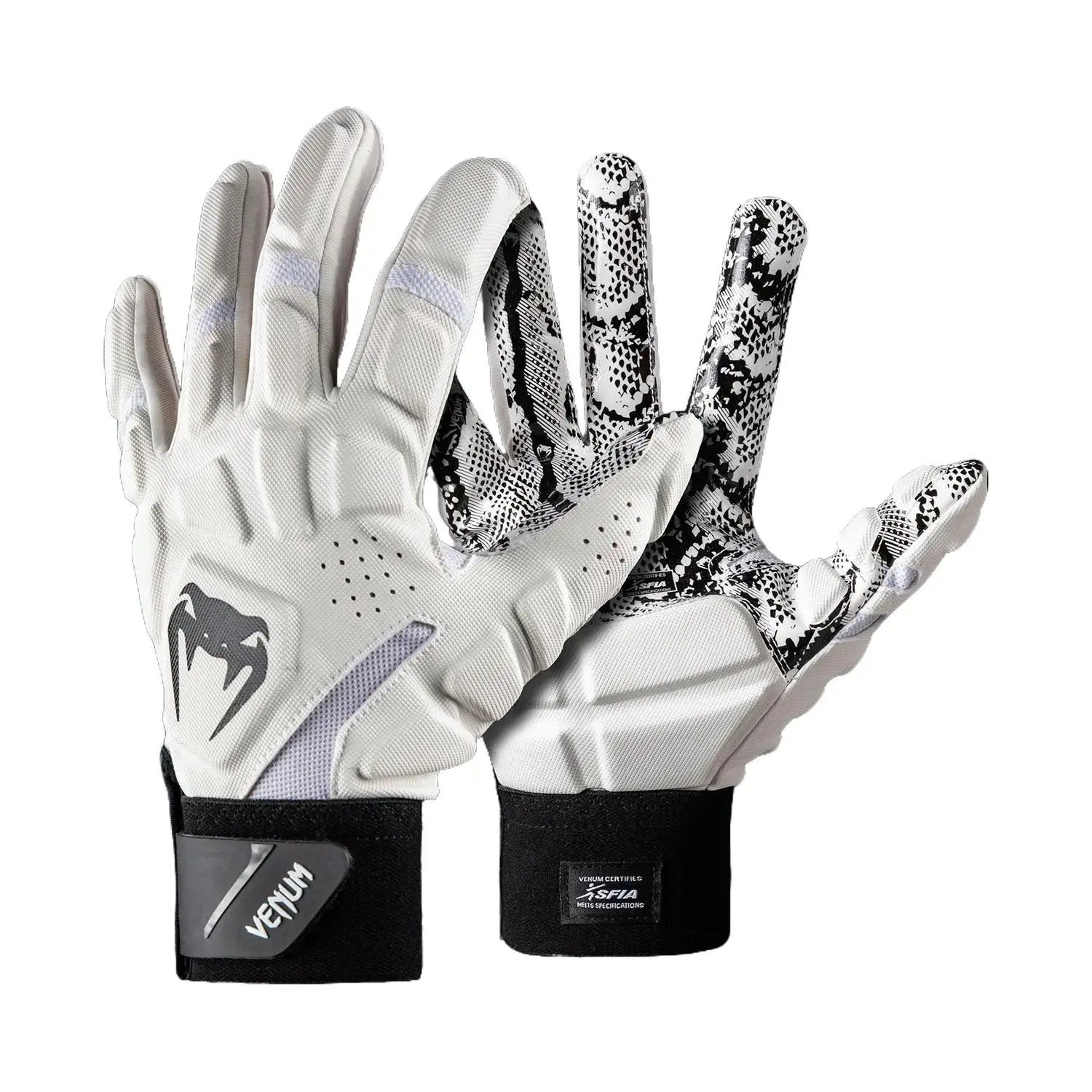 Venum Elite XTP Football Gloves for Pro Linemen with Gel Impact Buffer, Reinforced Stitching and Adjustable Wrist Stability, White/Black, Football Equipment, Hand, Fast‑Hit Protection