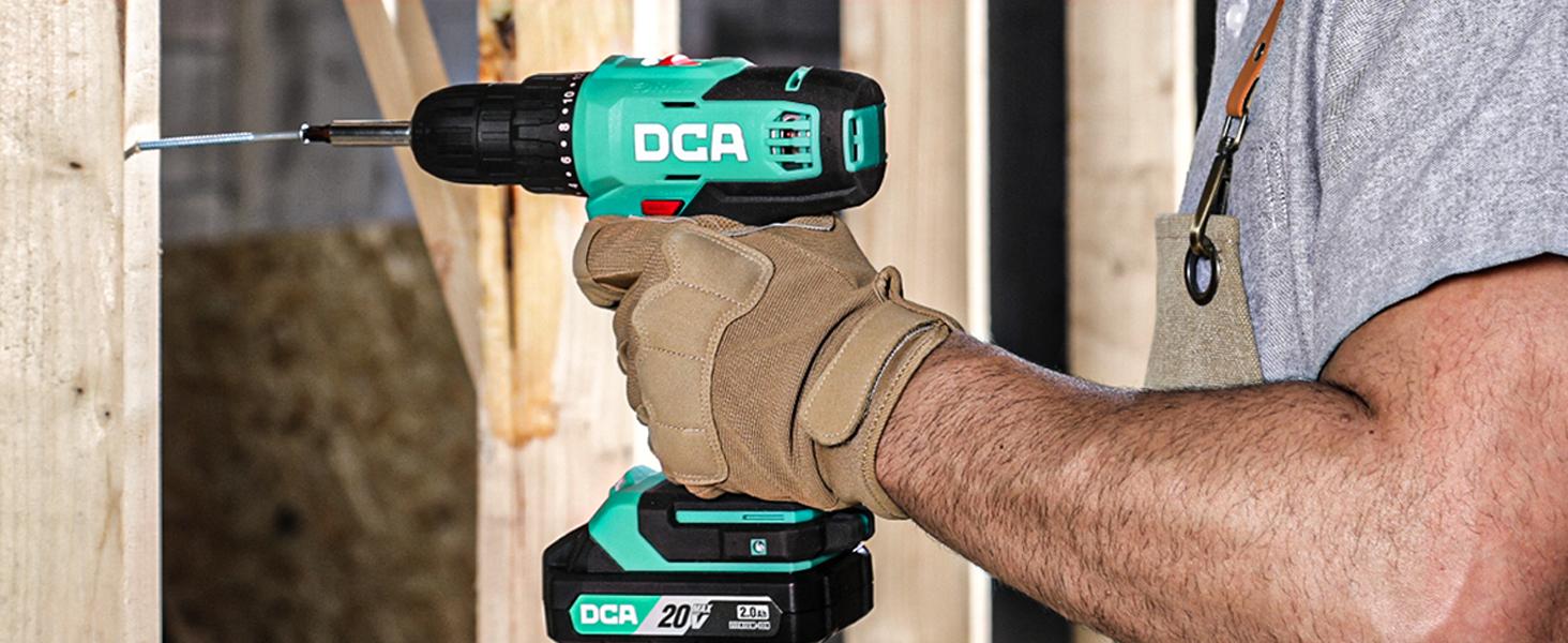 【5-year warranty】DCA 20V Cordless Drill 25-Piece Set, 28 ft・lb Torque, 3/8" Keyless Chuck, 2.0Ah Battery & Charger, 18+1 Clutch Settings, Ideal for Home DIY, Furniture Assembly, Plumbing, Light Drilling & Demolition