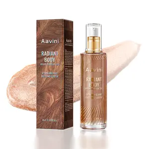Aavini Shimmer Body Oil Bronze Gold Bronze Face Glow Pearl Highlighter Illuminator body Makeup Shine Glitter Gold Liquid Taning(3.38 Fl Oz/03)