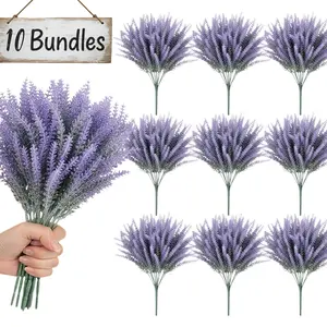 10 Bundles Artificial Lavender Flowers, Plastic Fake Flowers, Outdoor Decorations, Indoor Home Wedding Party, Home Decor Accessory, UV Resistant, No Maintenance Needed