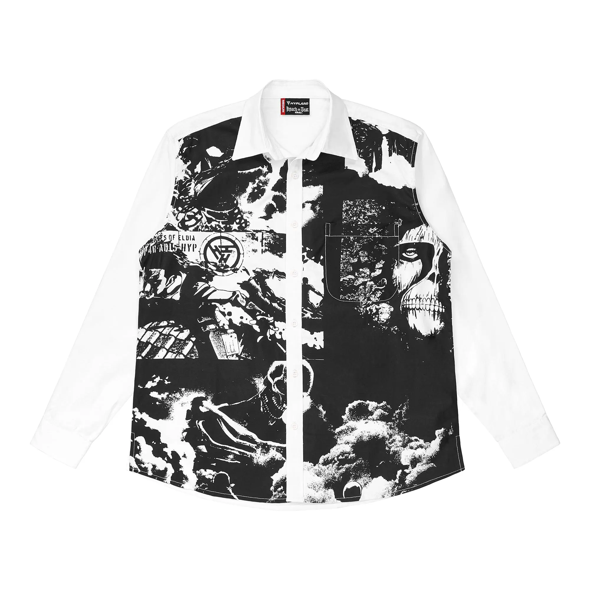 Women's AOT Story Cotton Button-Up Top - White Casual Blouse, Attack On Titan, Graphic, Licensed Collab, Officially Licensed Collaboration, Shirt, Shirts