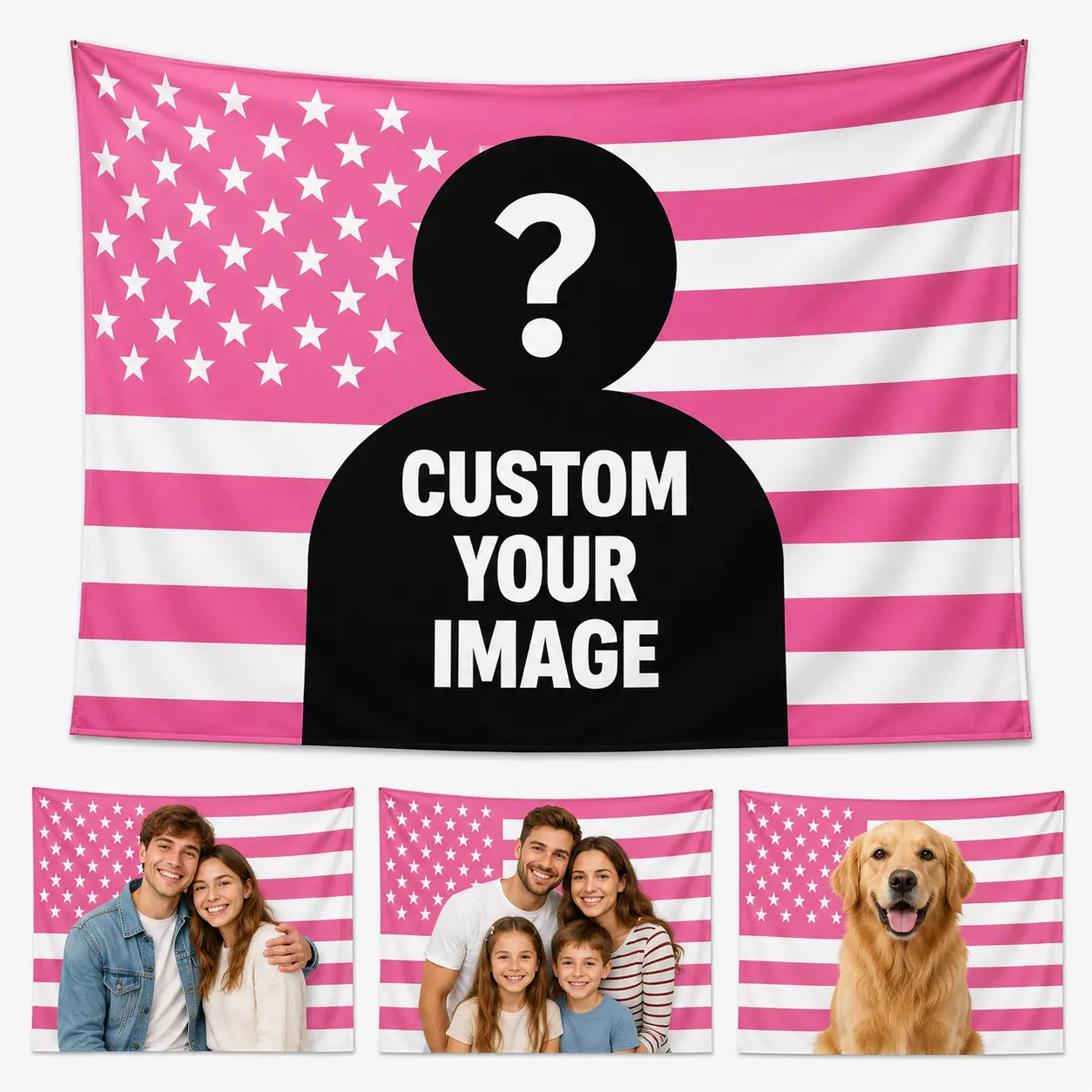 Custom Photo American Flag Tapestry, Personalized Wall Hanging with Your Image, Multiple Colors and Sizes, Soft Polyester Tapestry for Bedroom Dorm Living Room Party Backdrop, Custom Family Couple Pet Photo Room Decor Gift