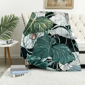Palm Leaf Throw Blanket Monstera Bed Blanket Tropical Leaves Branch Sherpa Blanket Hawaiian Hippie Botanical Fuzzy Blanket for Kids Adult, Decor, Blanket Queen WhiteFather's Day Thanksgiving Halloween Valentine's Day Holiday Gifts