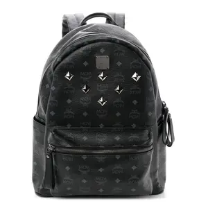 Pre-owned MCM Coated Canvas Backpacks Visetos Medium Sprinkle Stud Stark Backpack Black