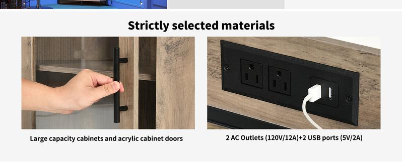 DWVO Corner Wine Cabinet with Power Outlets & LED Lights, Corner Bar Cabinet with Glass Holder, Liquor Bar Rack Cabinet for Living Room, Dining Room, Kitchen, Gray Oak