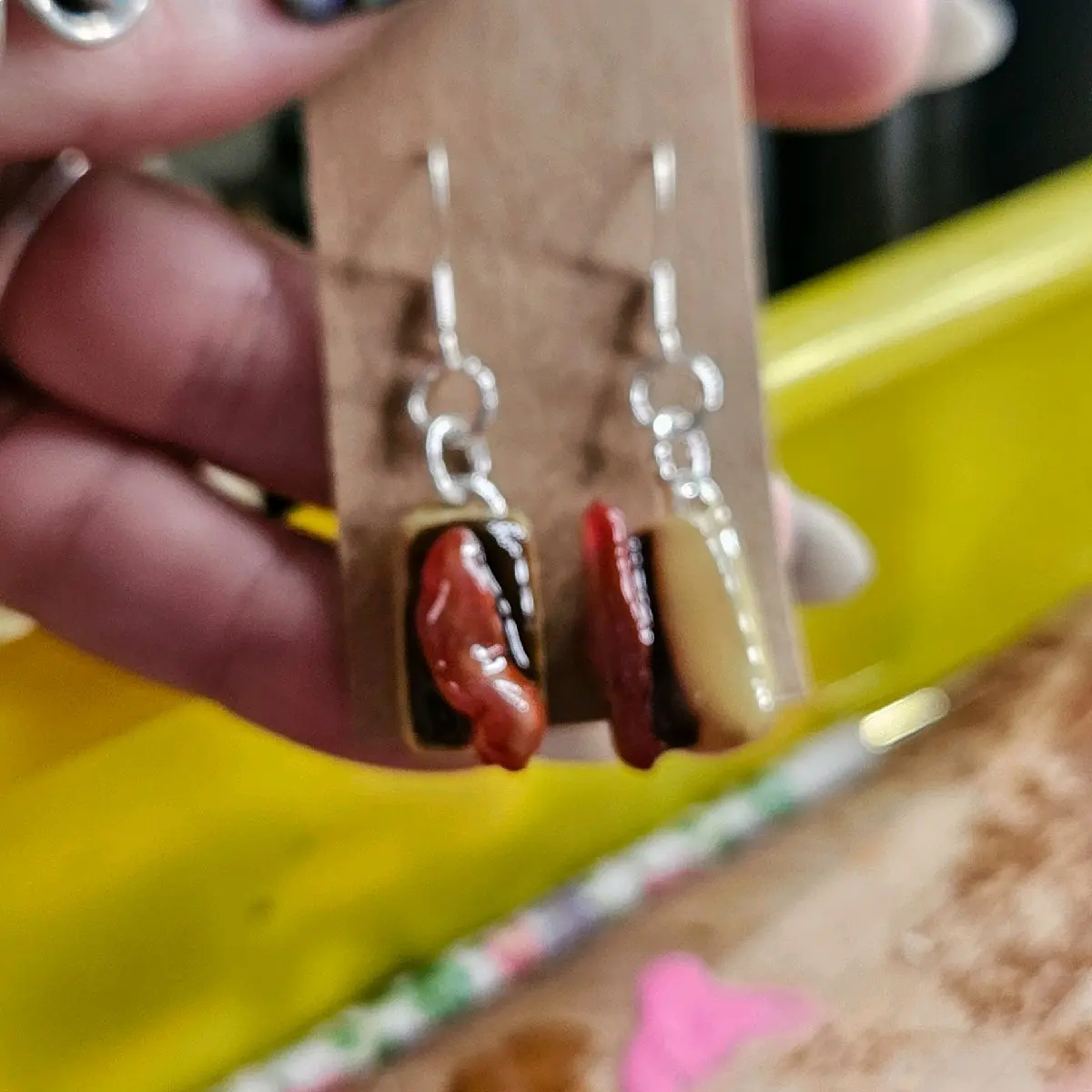 chocolate bacon donut earings