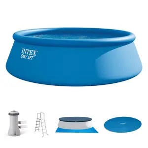 Intex 15ft x 48in Easy Set Above Ground Inflatable Pool w/ Pump and Solar Cover
