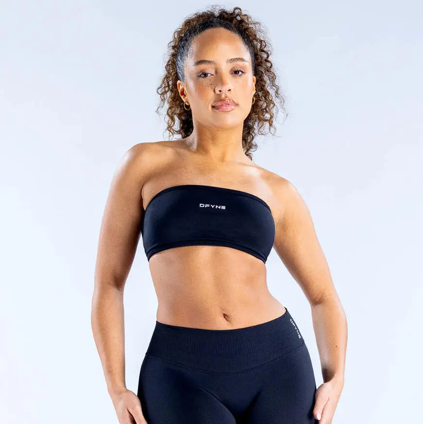 (With Logo) DFYNE Women's 2-Piece Gym Set - Strapless Bandeau Top & High Waist Sculpt Shorts, Breathable Gym Workout Apparel for All Seasons, Multi Shades Woman 2 Piece Sets Workout Tops, Strapless Top
