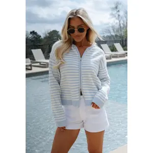 Callie Striped Hoodie-Baby Blue