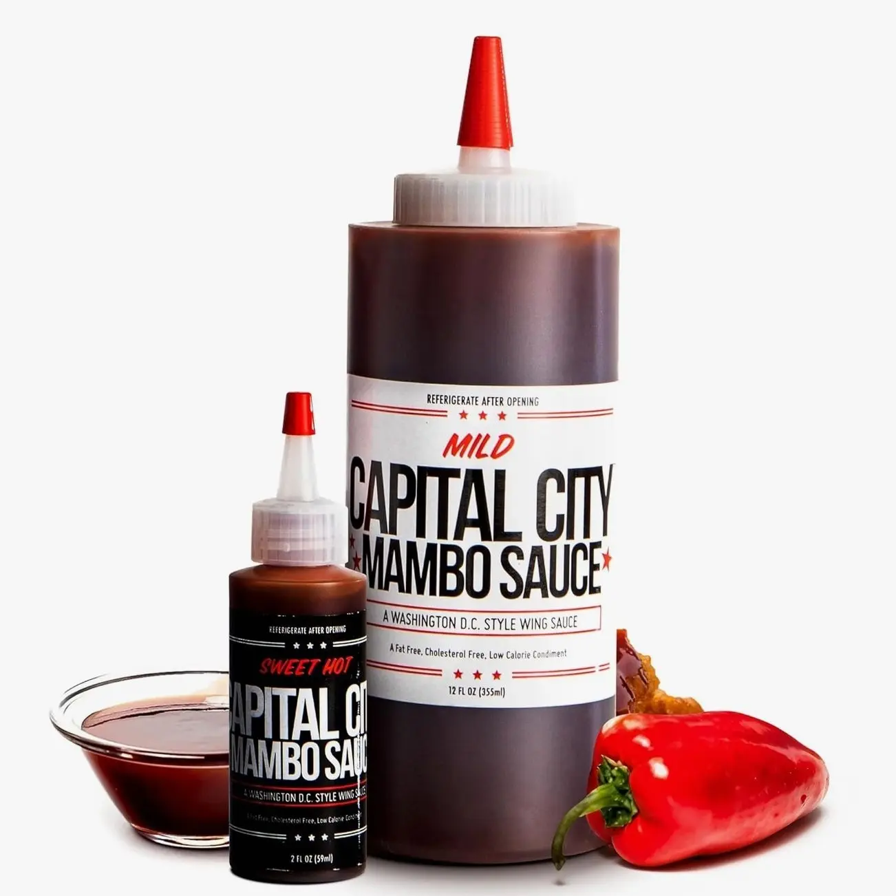 Capital City Mambo Sauce Sweet Hot & Mild Variety Pack, Washington DC Wing Sauces, Perfect Condiment for Wings Chicken Pork Beef Seafood Burgers Rice or Noodles, 12oz (2 Pack)