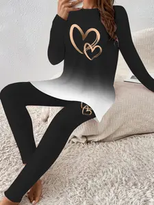 Women's Ombre Print Long Sleeve Sweatshirt & Elastic Waist Pants Two-piece Set, Casual Round Neck Pullover & Skinny Trousers for Spring & Fall, Women's Clothes for Daily Wear