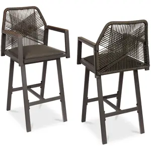 Best Choice Products Set of 2 Indoor/Outdoor Aluminum, Woven Rope Swivel Barstools w/ Armrests