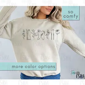 Dental Sweatshirt, Floral Tooth Dental Hygiene Tee, Minimalist RDH Shirt, Modern Dental Hygienist Assistant T-shirt, DDS Dentist Doctor Gift