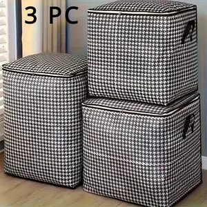3-Piece Extra-Large Capacity 47.55 Gallon Plaid Storage Bin Set Thickened High-Capacity Home Clothing & Bedding Storage Dual Zipper Handles for Moving, Travel, Under-Bed Storage Foldable Laundry Basket Suitable for Home Bedrooms, Bathrooms & Laundry Rooms