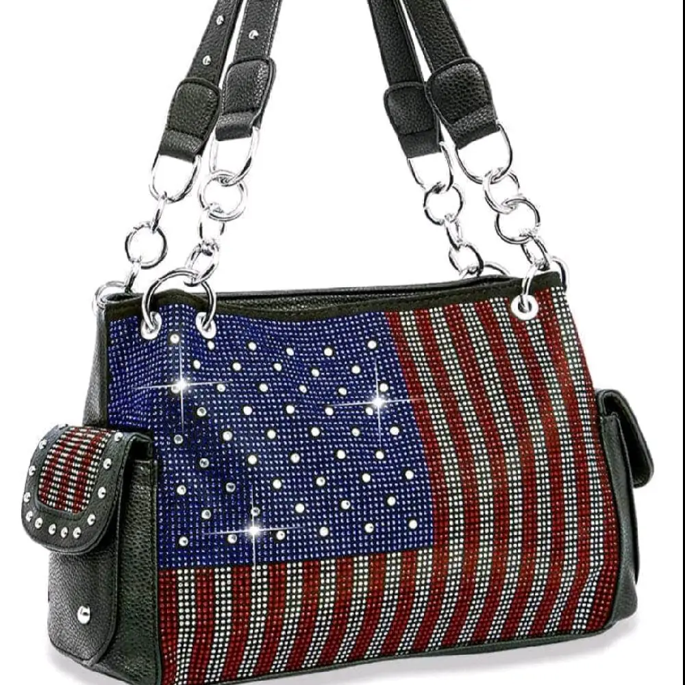 American Flag Rhinestone Conceal Carry Handbag with Adjustable Straps and Sparkling Design