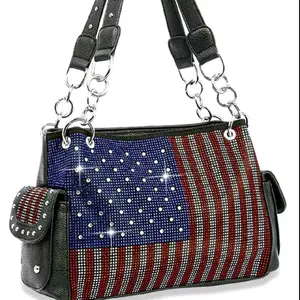 American Flag Rhinestone Conceal Carry Handbag with Adjustable Straps and Sparkling Design